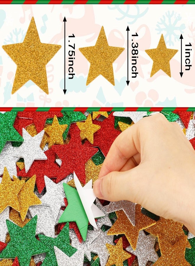 JULBEAR Star Foam Sticker, 300Pcs Christmas Glitter Star Shapes Foam Stickers for Kids Holiday Xmas Party Favors Toddler DIY Crafts Supplies Home Decorations(Red Green Gold Silver) - Image 2
